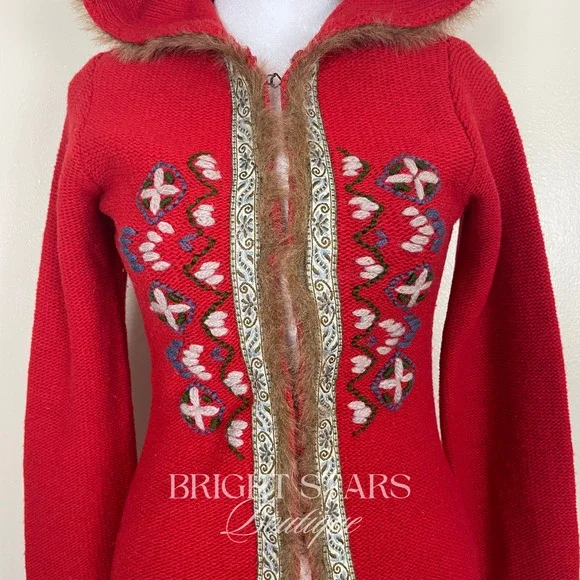 Rare Vintage Hooded Cardigan ASO Willow Rosenberg BtVS Red Embroidered Knit - Picture 11 of 13